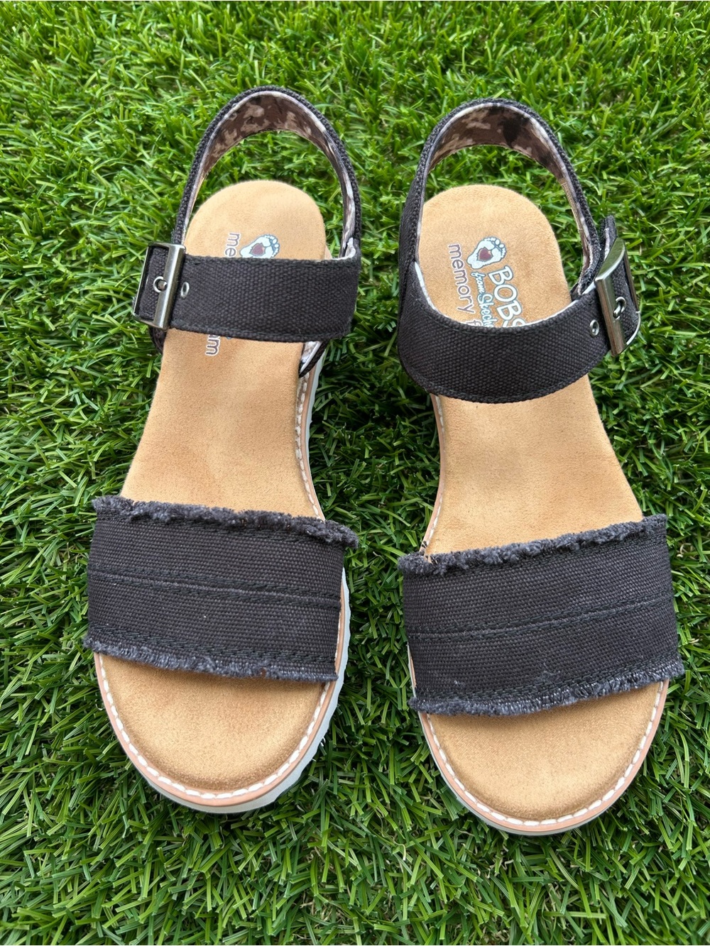 Skechers Black Canvas Two-Strap Slingback Sandals with Buckle